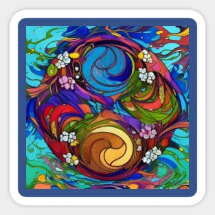 Abstract Flowery Stained Glass Yin Yang Sticker